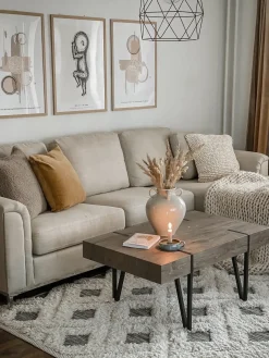 Clearance Beliani Divano angolare 4 posti OSLO Tessuto Beige Lato Sinistro Beige Argento