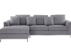 Outlet Beliani Divano angolare 4 posti OSLO Tessuto Grigio chiaro Lato destro Argento Grigio