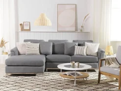 Outlet Beliani Divano angolare 4 posti OSLO Tessuto Grigio chiaro Lato destro Argento Grigio