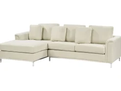 Clearance Beliani Divano angolare 4 posti OSLO Tessuto Beige Lato destro Beige Argento