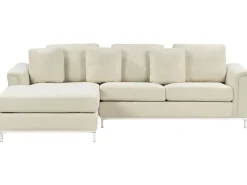 Clearance Beliani Divano angolare 4 posti OSLO Tessuto Beige Lato destro Beige Argento