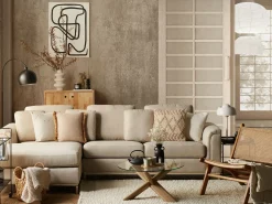 Clearance Beliani Divano angolare 4 posti OSLO Tessuto Beige Lato destro Beige Argento
