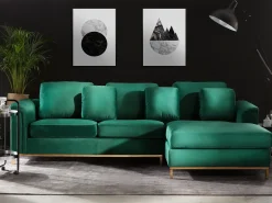 Beliani Divano angolare 4 posti OSLO Velluto scuro Lato Sinistro Verde