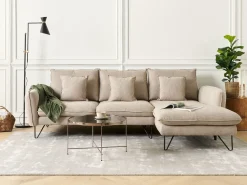 Best Beliani Divano angolare 3 posti SERSAN Ciniglia Bianco Beige Nero