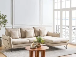 Best Beliani Divano angolare 3 posti SERSAN Ciniglia Bianco Beige Nero