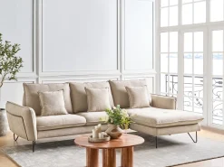 Best Beliani Divano angolare 3 posti SERSAN Ciniglia Bianco Beige Nero