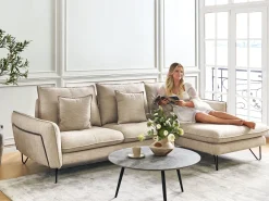 Best Beliani Divano angolare 3 posti SERSAN Ciniglia Bianco Beige Nero