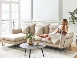Discount Beliani Divano angolare 3 posti SERSAN Ciniglia Beige Beige Nero