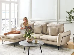 Discount Beliani Divano angolare 3 posti SERSAN Ciniglia Beige Beige Nero