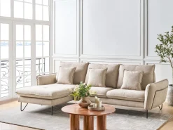 Discount Beliani Divano angolare 3 posti SERSAN Ciniglia Beige Beige Nero