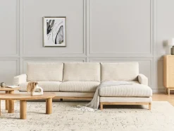 Sale Beliani Divano angolare 4 posti SIGGARD Velluto a coste Beige chiaro Lato Sinistro Beige Marrone