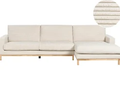 Sale Beliani Divano angolare 4 posti SIGGARD Velluto a coste Beige chiaro Lato Sinistro Beige Marrone