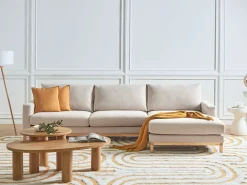 New Beliani Divano angolare 4 posti SIGGARD Tessuto Beige Lato Sinistro Beige Marrone