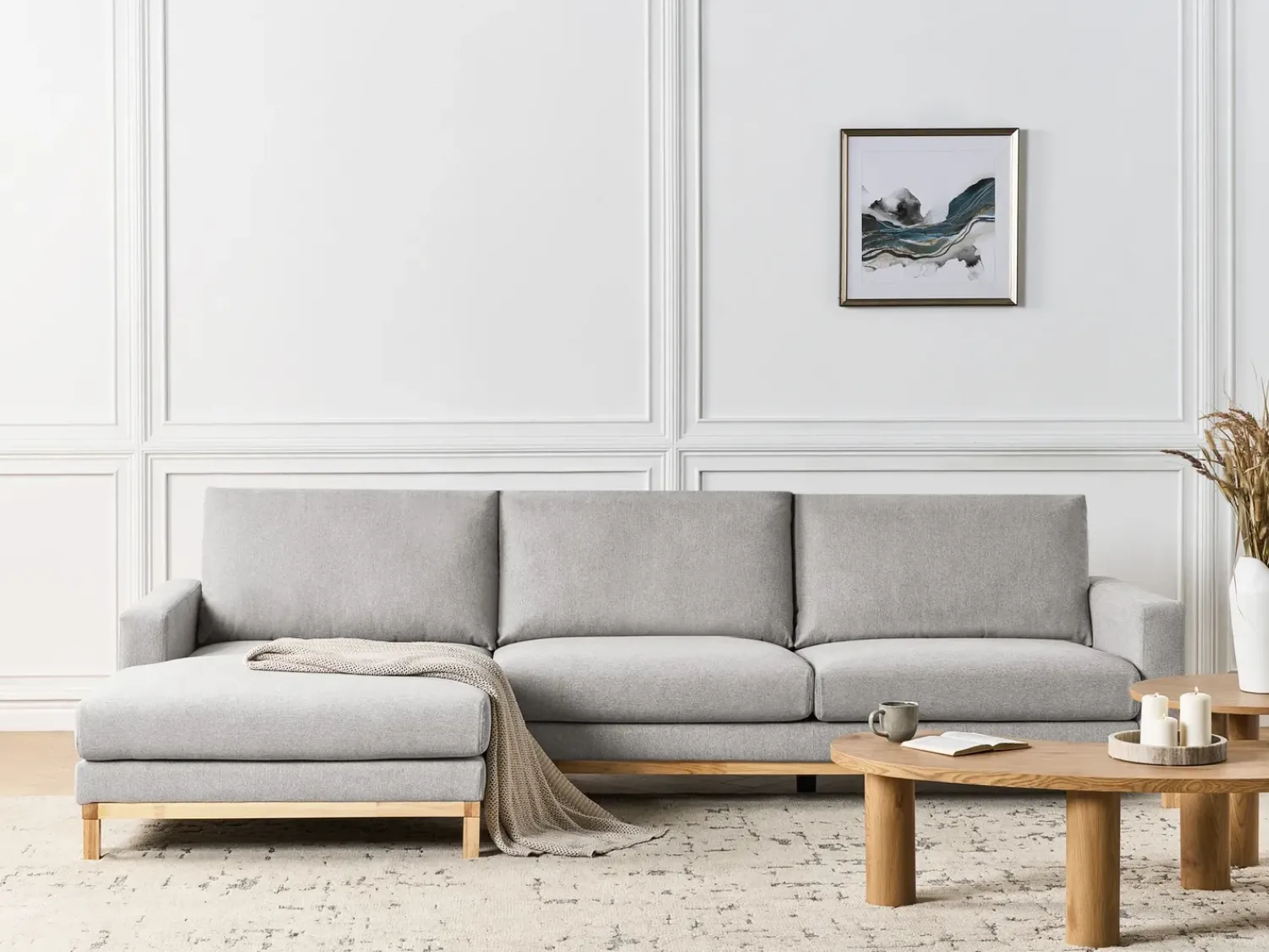 Clearance Beliani Divano angolare 4 posti SIGGARD II Tessuto Grigio Lato destro Marrone Grigio