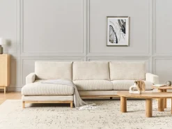 Best Beliani Divano angolare 4 posti SIGGARD II Velluto a coste Beige chiaro Lato destro Beige Marrone