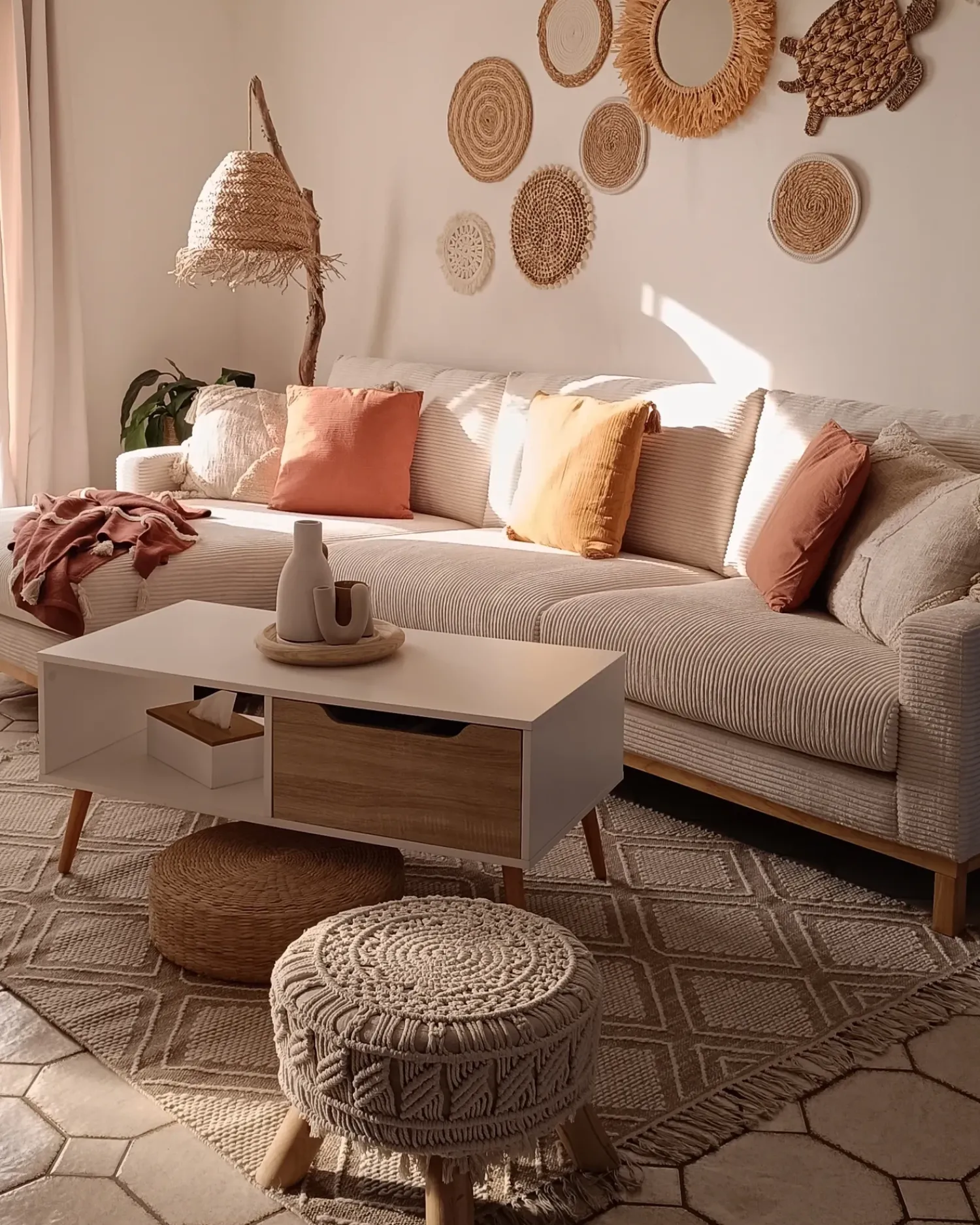 Best Beliani Divano angolare 4 posti SIGGARD II Velluto a coste Beige chiaro Lato destro Beige Marrone