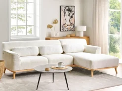Outlet Beliani Divano angolare 3 posti SIMOS Bouclé Bianco Bianco Marrone