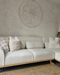 Outlet Beliani Divano angolare 3 posti SIMOS Bouclé Bianco Bianco Marrone