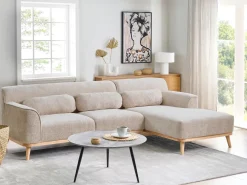 Online Beliani Divano angolare 3 posti SIMOS Ciniglia Beige Beige Marrone
