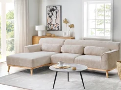 New Beliani Divano angolare 3 posti SIMOS Ciniglia Beige Beige Marrone