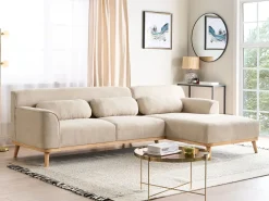 Online Beliani Divano angolare 3 posti SIMOS Velluto a coste Beige chiaro Lato Sinistro Beige Marrone
