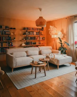 Online Beliani Divano angolare 3 posti SIMOS Velluto a coste Beige chiaro Lato Sinistro Beige Marrone