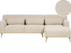 Online Beliani Divano angolare 3 posti SIMOS Velluto a coste Beige chiaro Lato Sinistro Beige Marrone