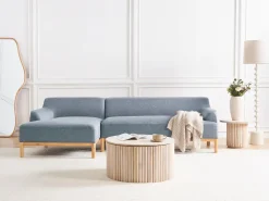 Discount Beliani Divano angolare 3 posti SOSJO Tessuto Blu Lato destro Marrone Blu