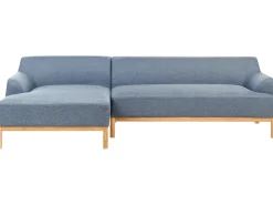 Discount Beliani Divano angolare 3 posti SOSJO Tessuto Blu Lato destro Marrone Blu