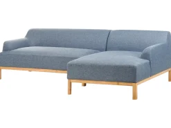 Clearance Beliani Divano angolare 3 posti SOSJO Tessuto Blu Lato Sinistro Marrone Blu