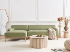 Discount Beliani Divano angolare 3 posti SOSJO Tessuto Verde oliva Lato destro Marrone Verde