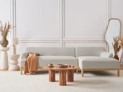 Clearance Beliani Divano angolare 3 posti SOSJO Tessuto Beige chiaro Lato Sinistro Beige Marrone