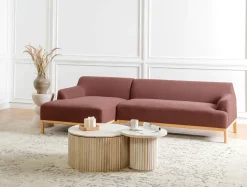 Outlet Beliani Divano angolare 3 posti SOSJO Tessuto Bordeaux Lato destro Rosso Marrone
