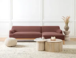 Outlet Beliani Divano angolare 3 posti SOSJO Tessuto Bordeaux Lato Sinistro Rosso Marrone