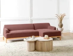 Outlet Beliani Divano angolare 3 posti SOSJO Tessuto Bordeaux Lato Sinistro Rosso Marrone