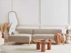 New Beliani Divano angolare 3 posti SOSJO Tessuto Tortora Lato destro Beige Marrone