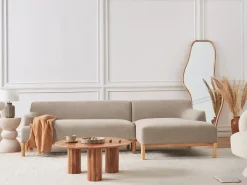 Clearance Beliani Divano angolare 3 posti SOSJO Tessuto Tortora Lato Sinistro Beige Marrone