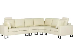Sale Beliani Divano angolare 6 posti STOCKHOLM Pelle naturale Beige chiaro Lato Sinistro Beige Nero