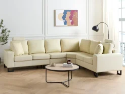 Sale Beliani Divano angolare 6 posti STOCKHOLM Pelle naturale Beige chiaro Lato Sinistro Beige Nero