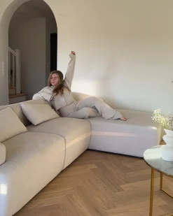 Hot Beliani Divano angolare 3 posti SVANSELE Tessuto chiaro Lato Sinistro Beige