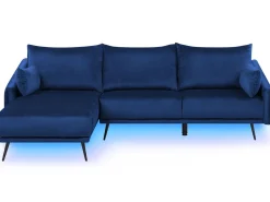Hot Beliani Divano angolare 3 posti VARDE Velluto Blu marino LED Lato destro Blu Nero