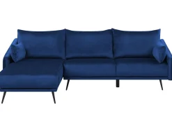 Hot Beliani Divano angolare 3 posti VARDE Velluto Blu marino LED Lato destro Blu Nero