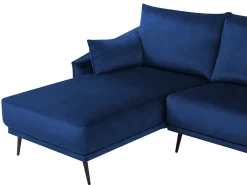 Sale Beliani Divano angolare 3 posti VARDE Velluto Blu marino Lato destro Blu Nero