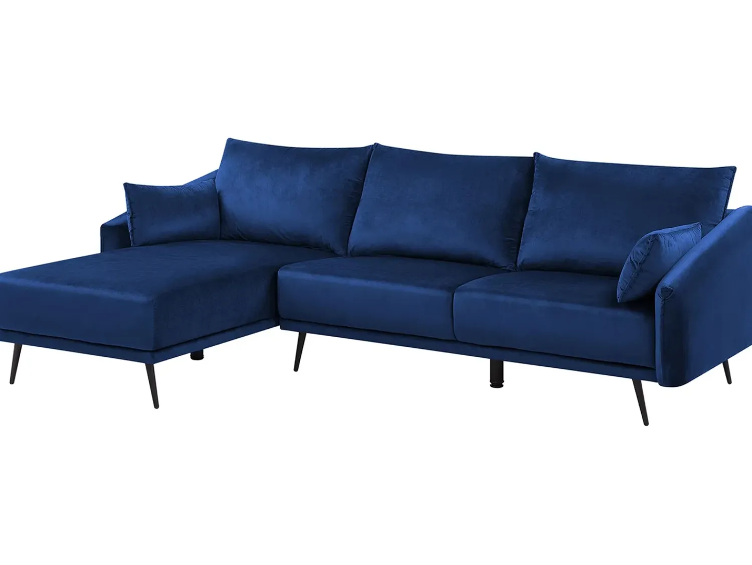 Sale Beliani Divano angolare 3 posti VARDE Velluto Blu marino Lato destro Blu Nero