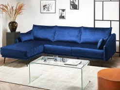Sale Beliani Divano angolare 3 posti VARDE Velluto Blu marino Lato destro Blu Nero