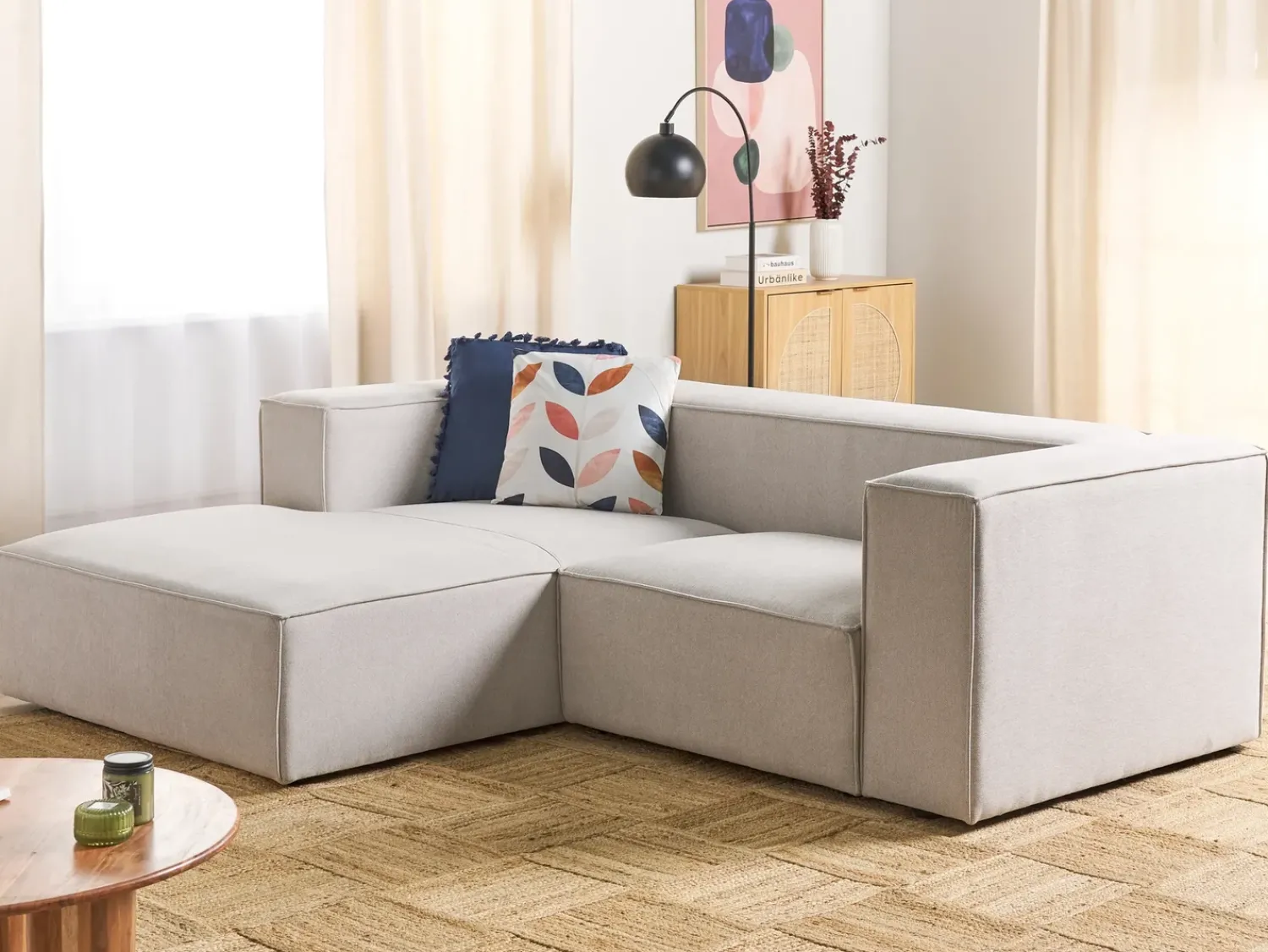 Online Beliani Divano angolare 2 posti VERNON Tessuto chiaro Beige