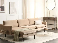 Sale Beliani Divano angolare 4 posti VINTERBRO Velluto Beige Lato destro Beige Nero