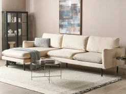 Outlet Beliani Divano angolare 4 posti VINTERBRO Velluto Beige chiaro Lato destro Beige Nero