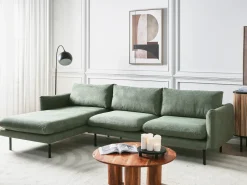Best Beliani Divano angolare 4 posti VINTERBRO Tessuto Verde chiaro Lato destro Verde Nero