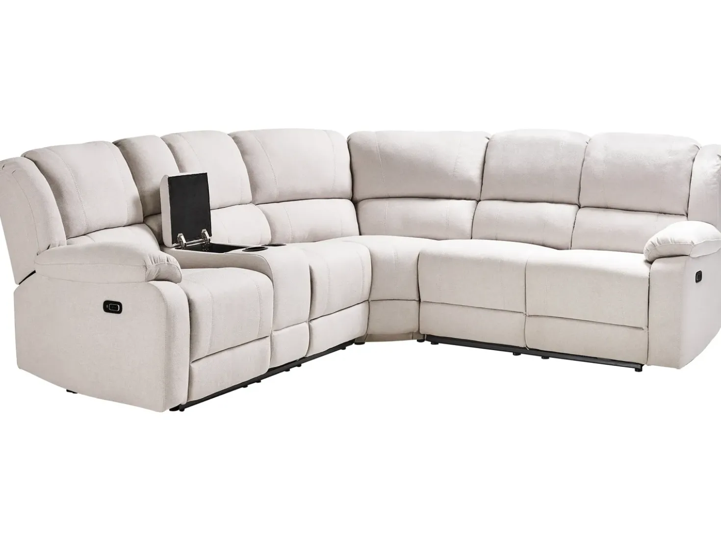 Divano angolare reclinabile manuale 5 posti ROKKE Tessuto Beige chiaro con porta USB Lato Sinistro